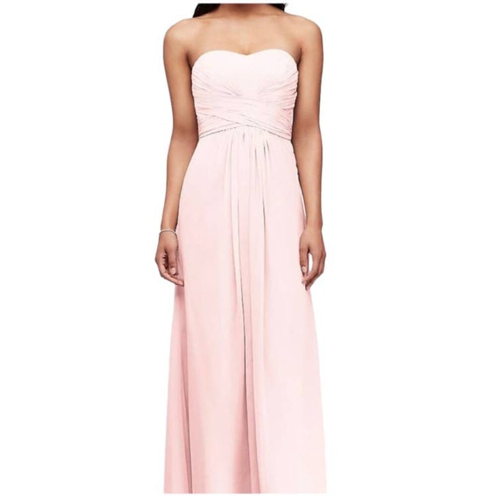 NWT David’s Bridal Sweetheart Strapless Chiffon Pleated Maxi Dress Blush Pink 10